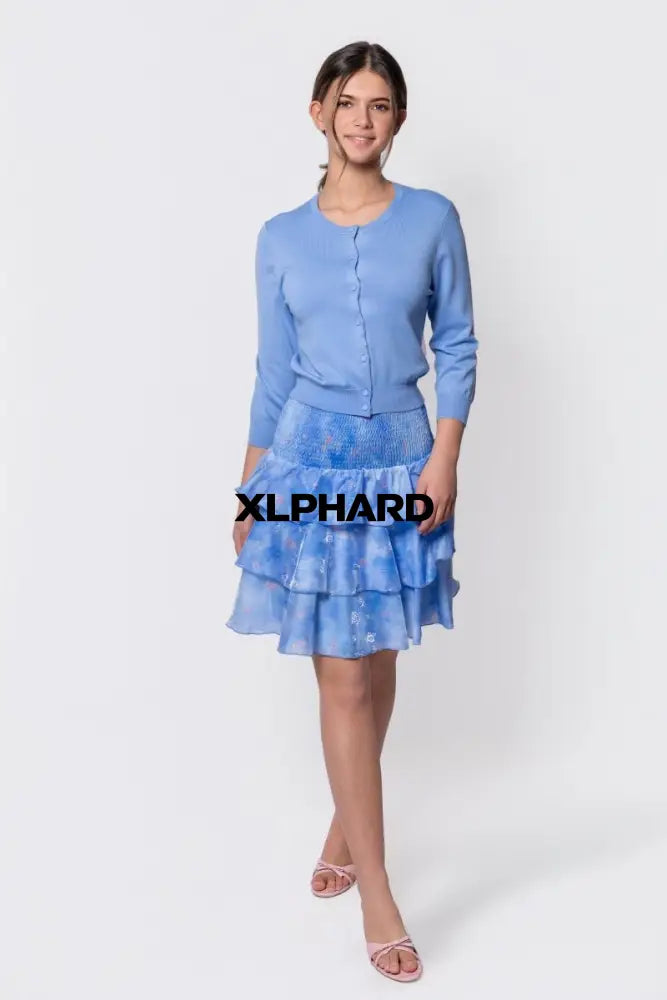 3/4 Sleeve Knit Cardigan (Blue) - Top