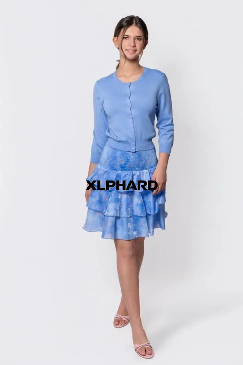 3/4 Sleeve Knit Cardigan (Blue) - Top