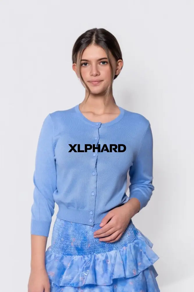 3/4 Sleeve Knit Cardigan (Blue) - Top