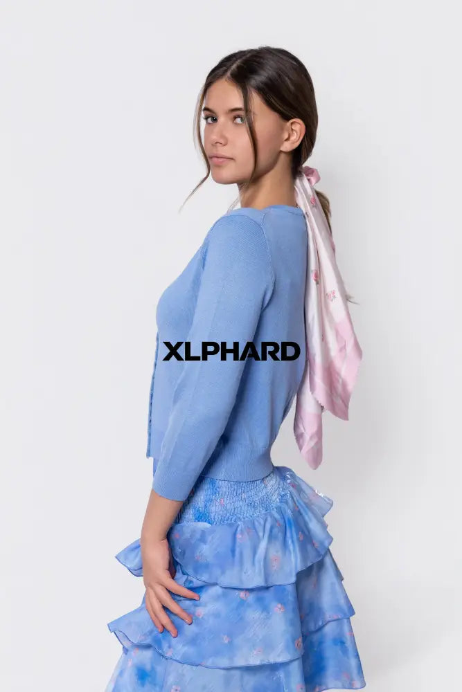 3/4 Sleeve Knit Cardigan (Blue) - Top