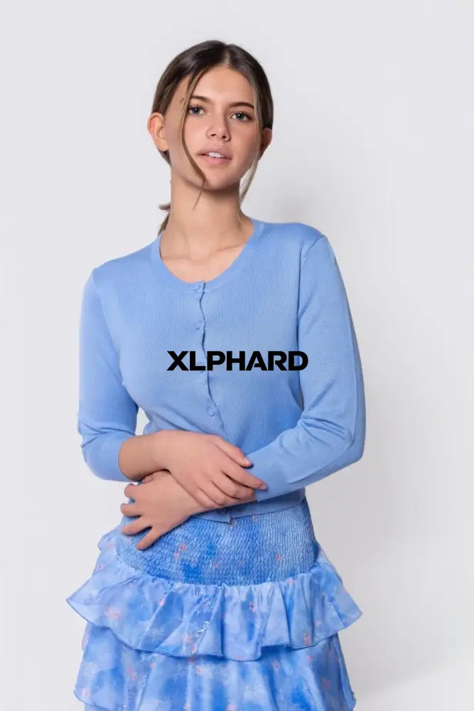 3/4 Sleeve Knit Cardigan (Blue) - Top