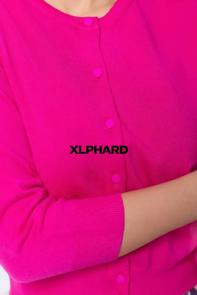 3/4 Sleeve Knit Cardigan (Fuchsia) - Top