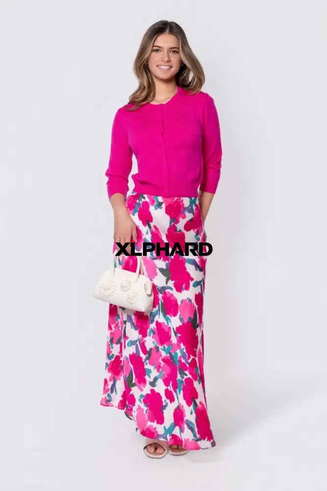 3/4 Sleeve Knit Cardigan (Fuchsia) - Top