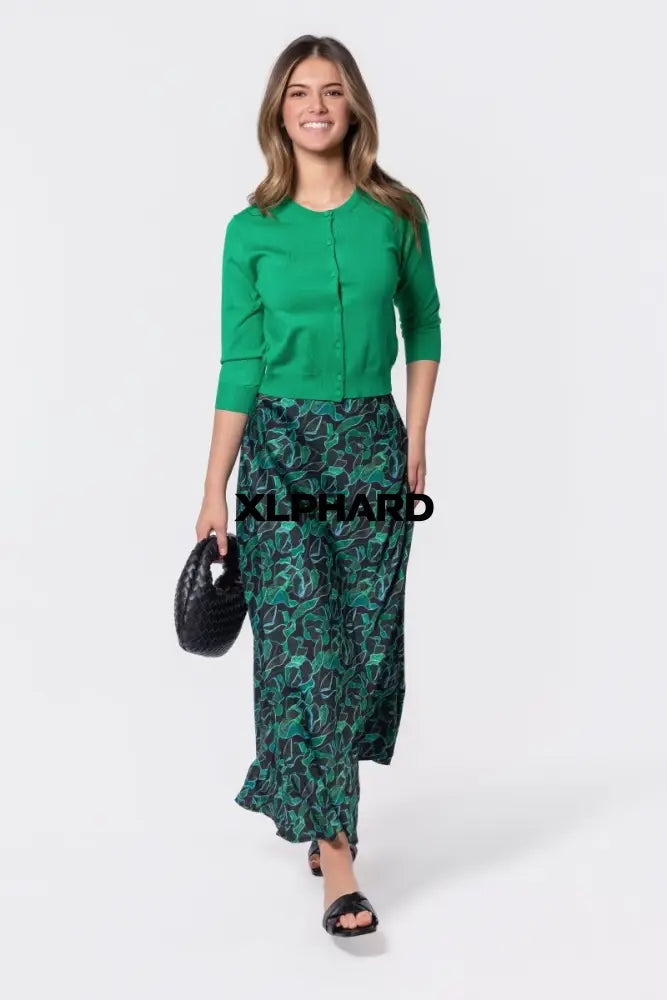 3/4 Sleeve Knit Cardigan (Green) - Top