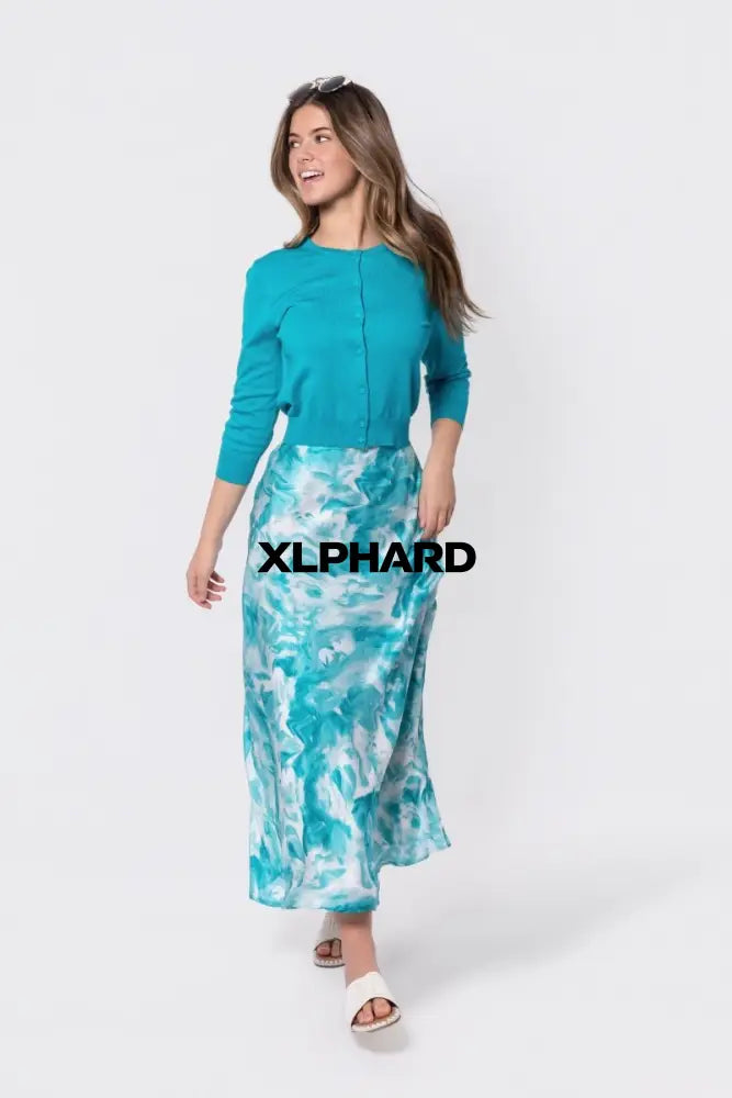 3/4 Sleeve Knit Cardigan (Teal Green) - Top