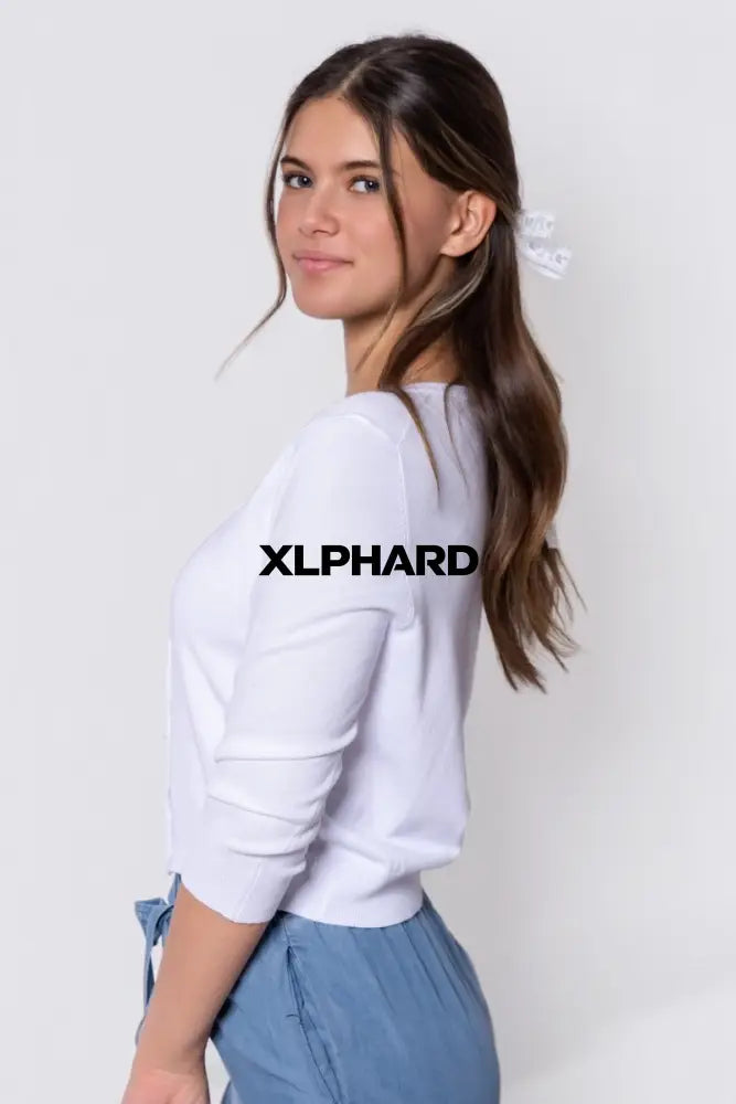 3/4 Sleeve Knit Cardigan (White) - Top