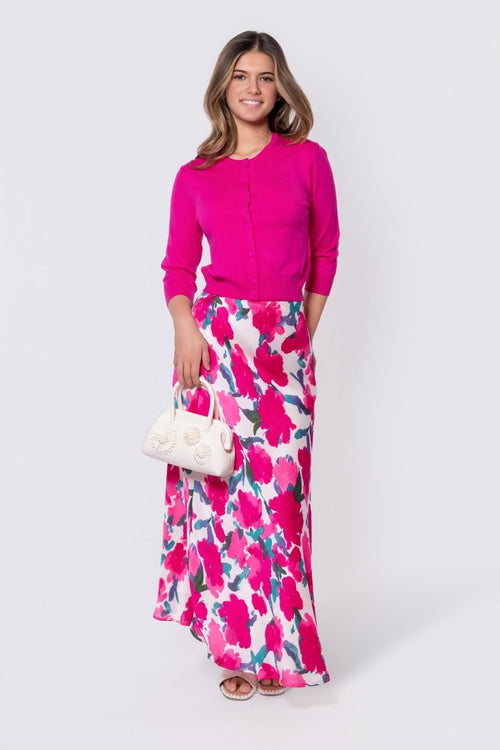 3/4 Sleeve Knit Cardigan (Fuchsia)