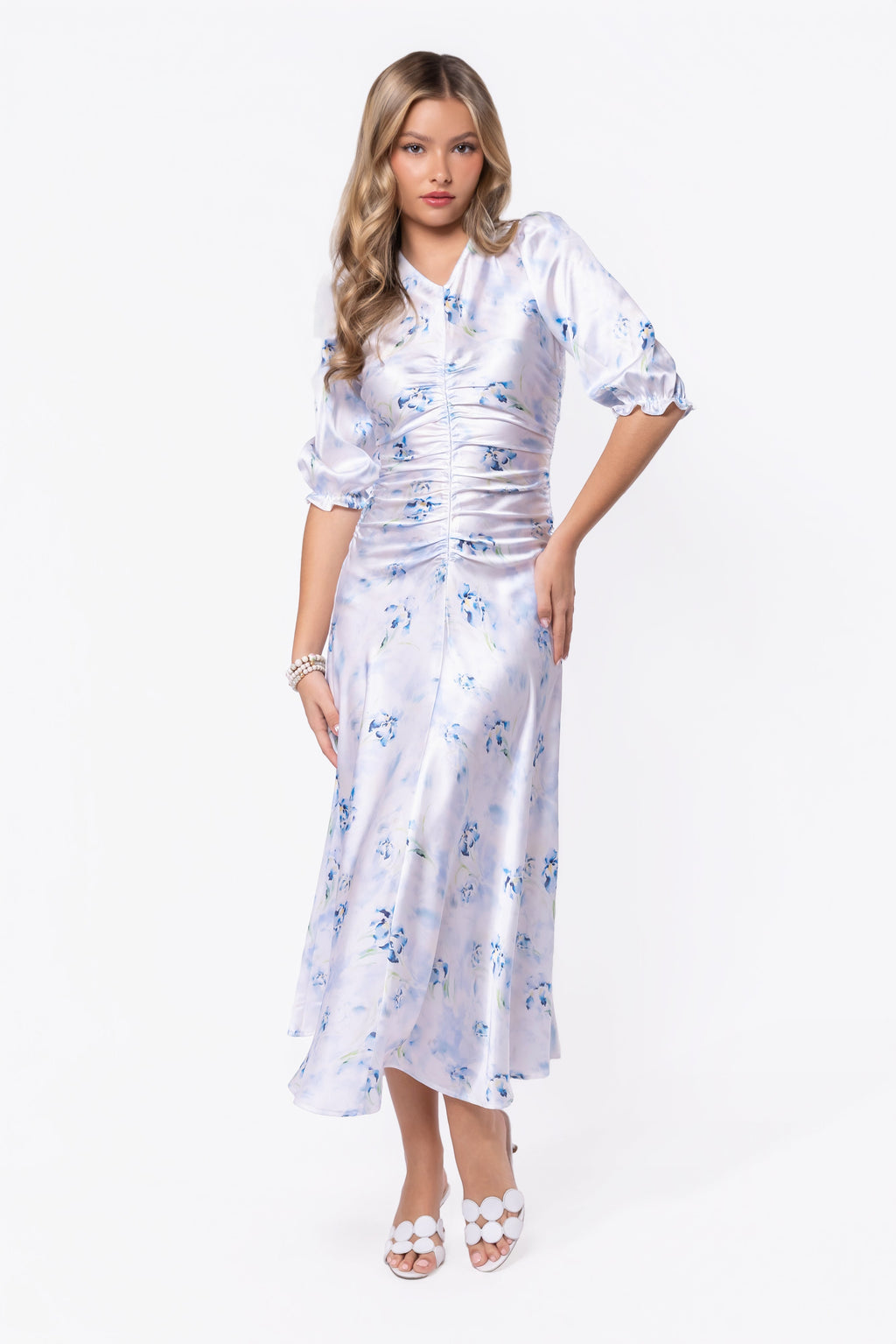 Audrey Dress Short Sleeve (White/Blue)