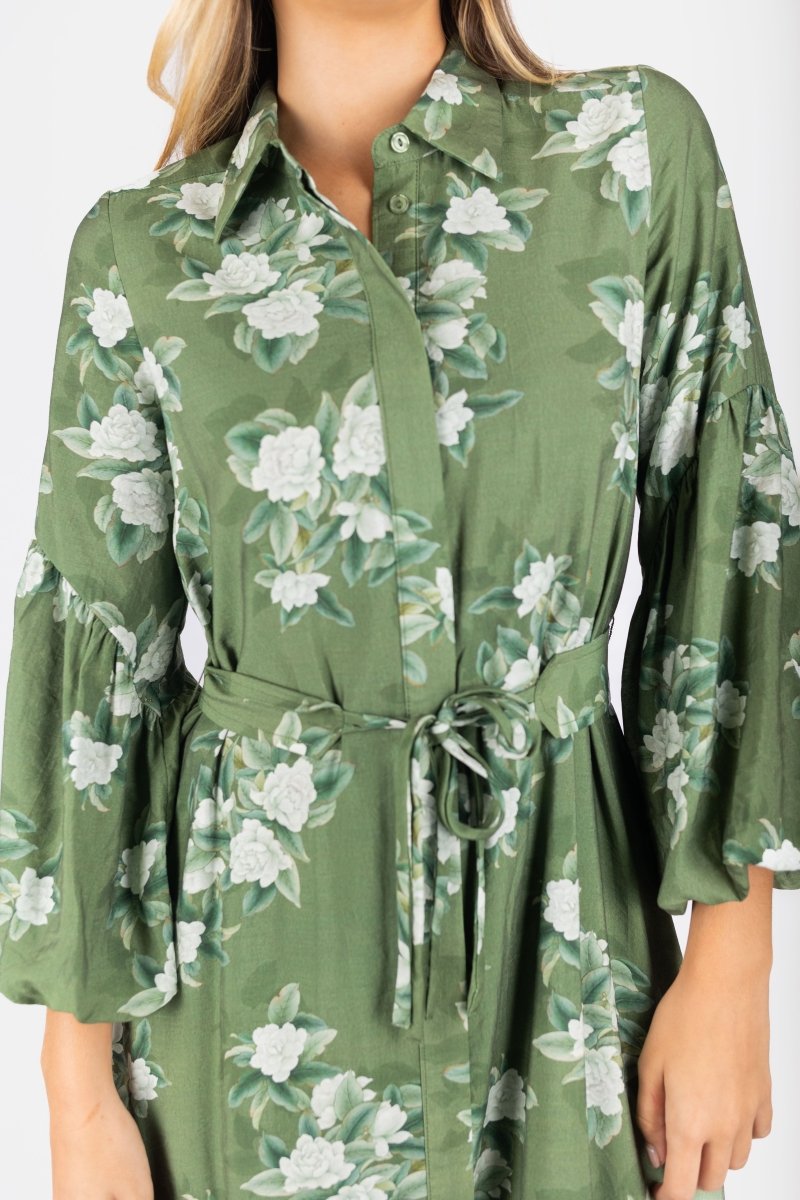 Alice Dress Long Sleeve 53" (Green Ground)