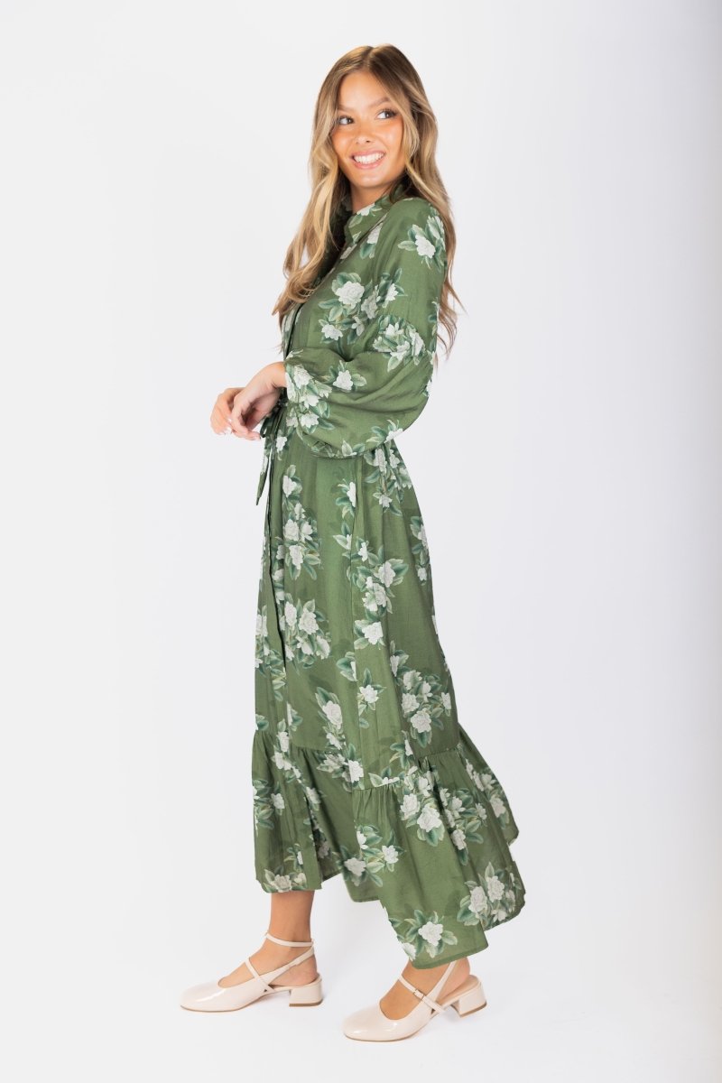 Alice Dress Long Sleeve 53" (Green Ground)