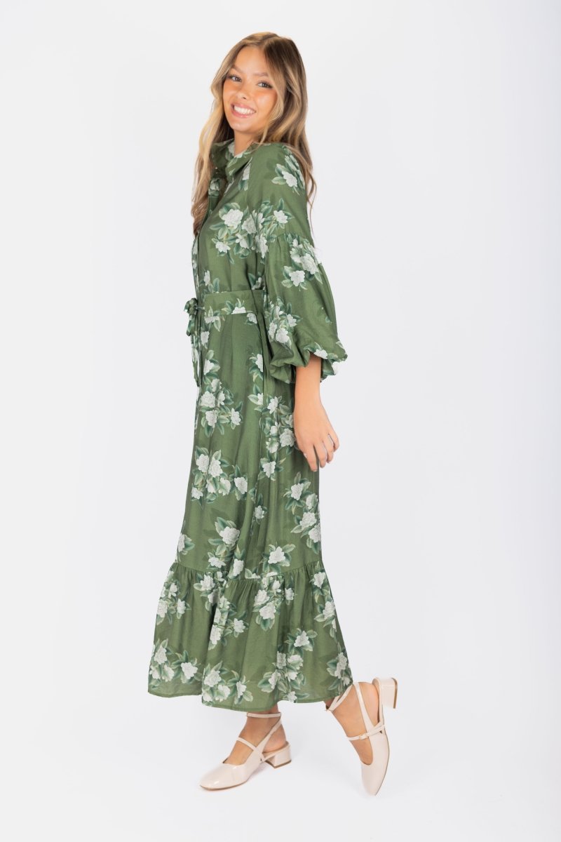 Alice Dress Long Sleeve 53" (Green Ground)
