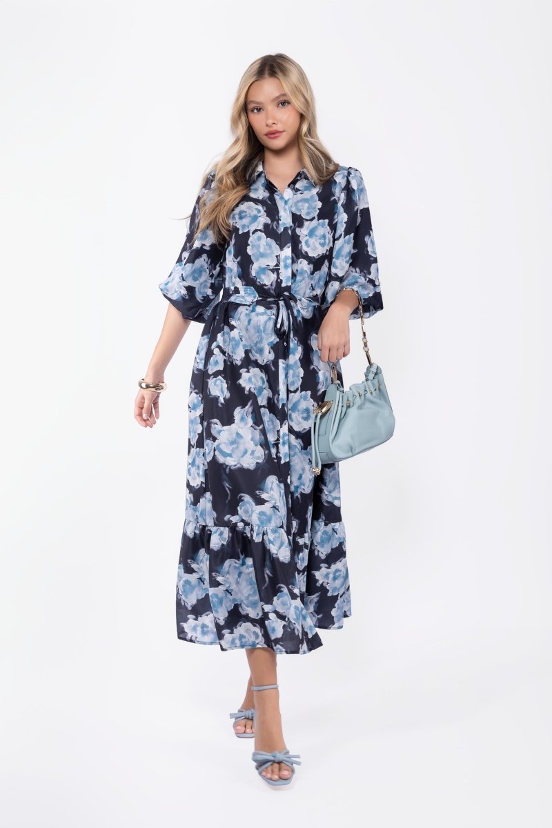 Alice Dress Short Sleeve 53" (Black Flower)