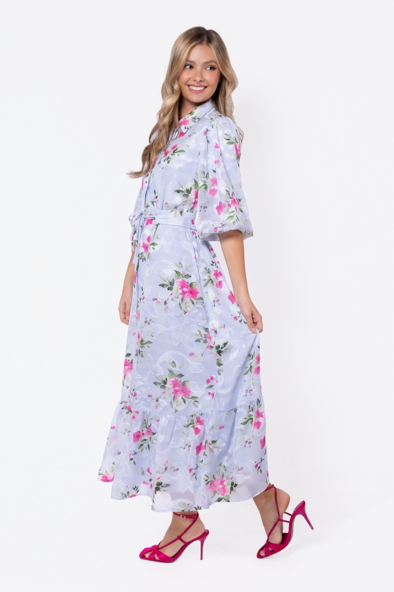 Alice Dress Short Sleeve (Light Blue Flower)