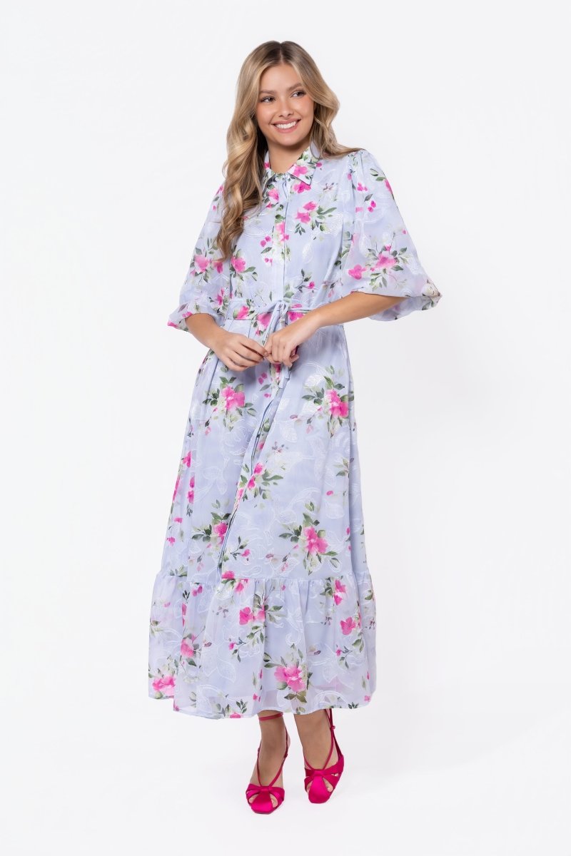 Alice Dress Short Sleeve (Light Blue Flower)