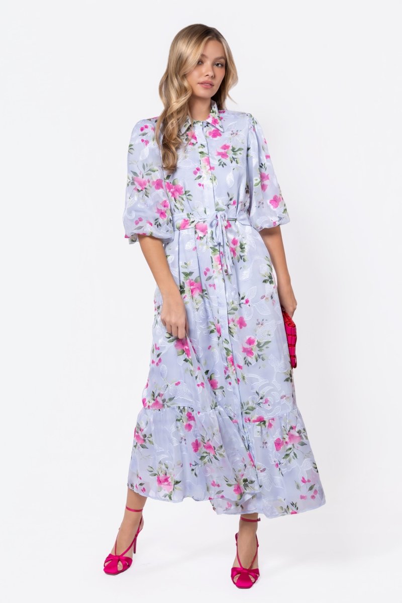 Alice Dress Short Sleeve (Light Blue Flower)