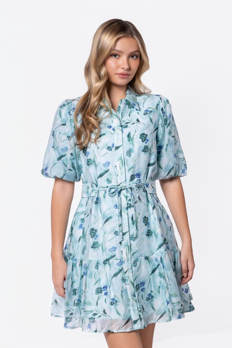 Allie Dress Short Sleeve 37" (Green Flower)