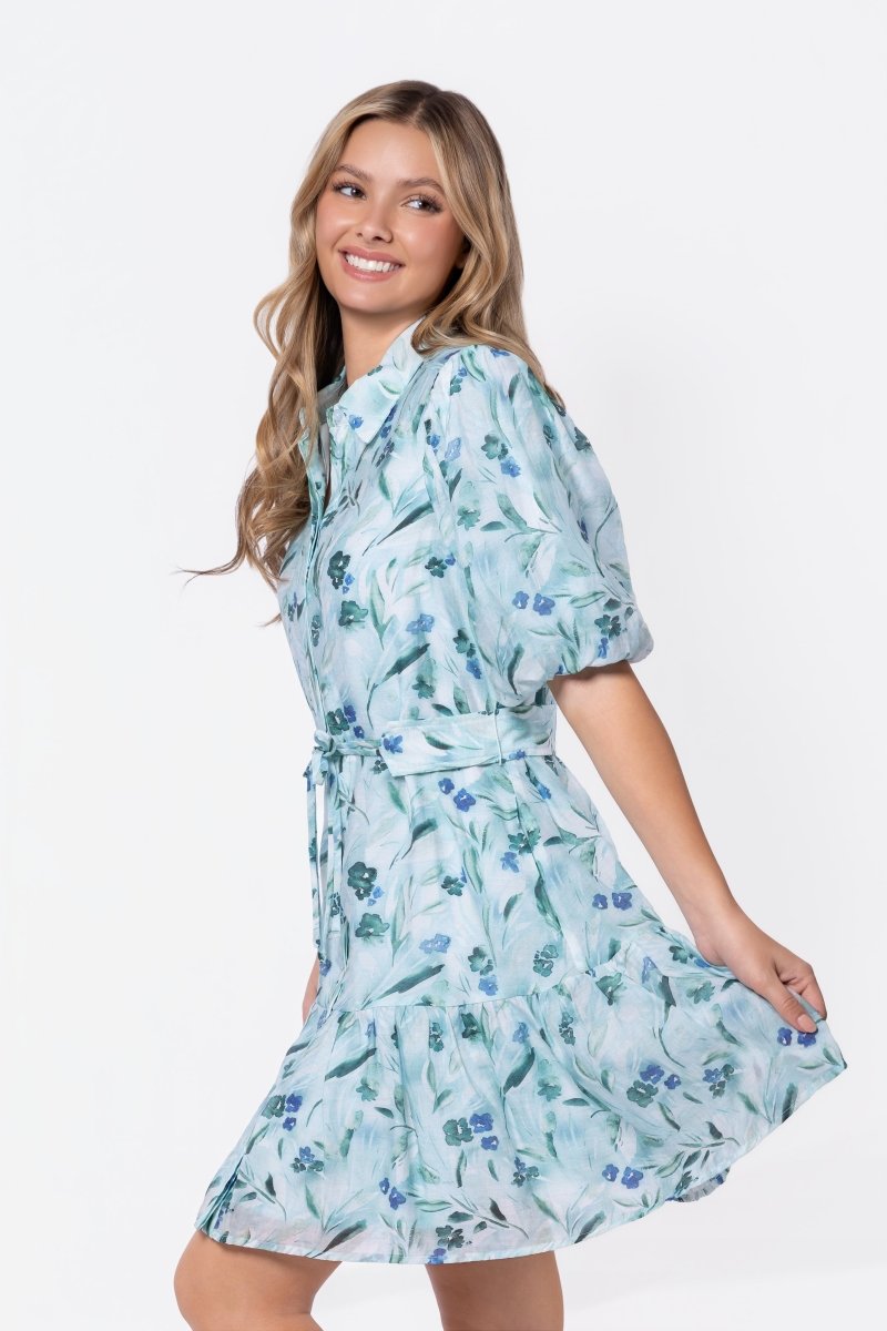 Allie Dress Short Sleeve 37" (Green Flower)