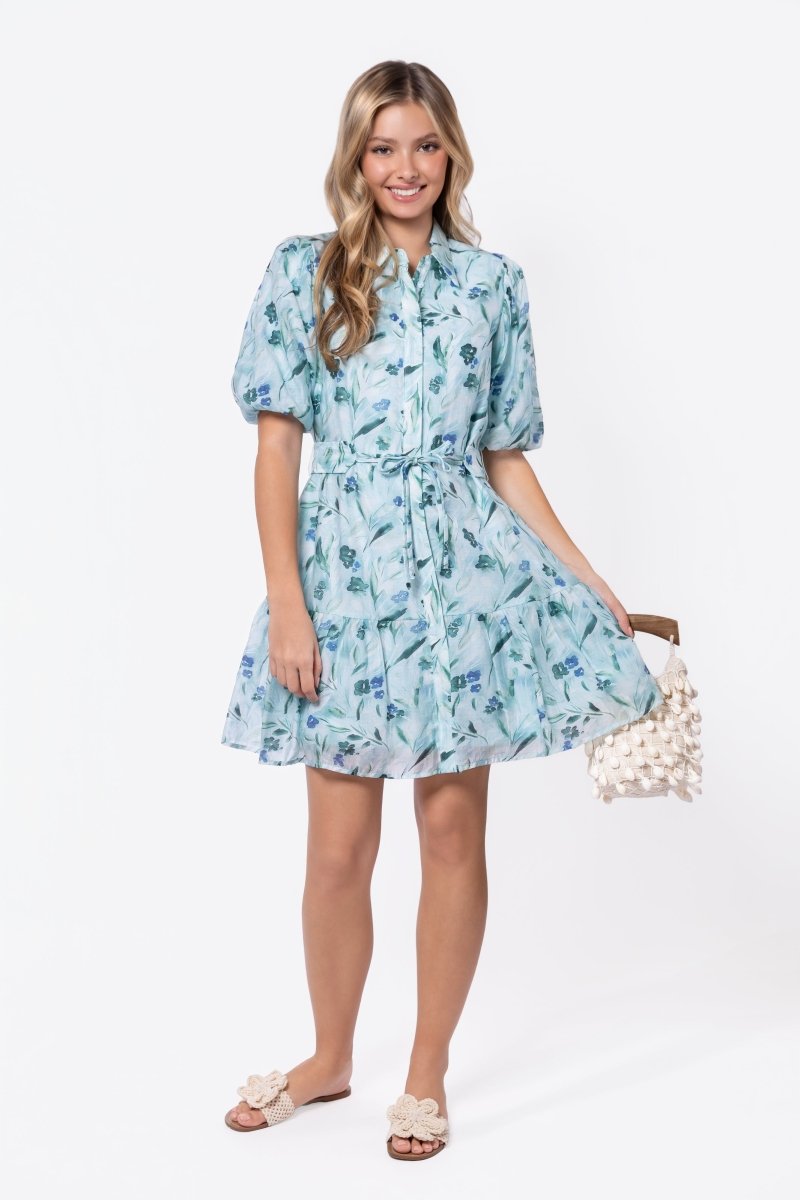 Allie Dress Short Sleeve 37" (Green Flower)