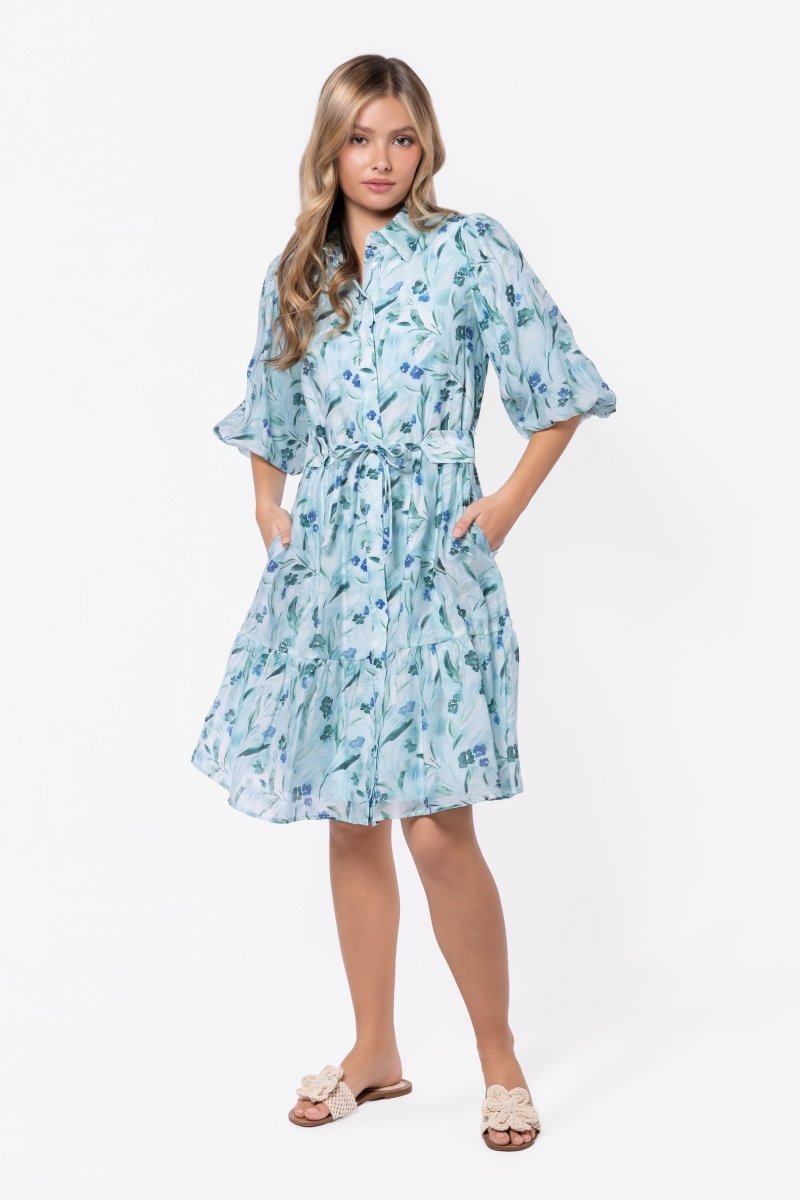 Allie Dress Short Sleeve 41" (Green Flower)