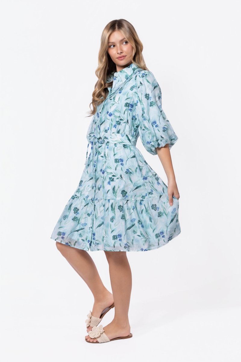 Allie Dress Short Sleeve 41" (Green Flower)