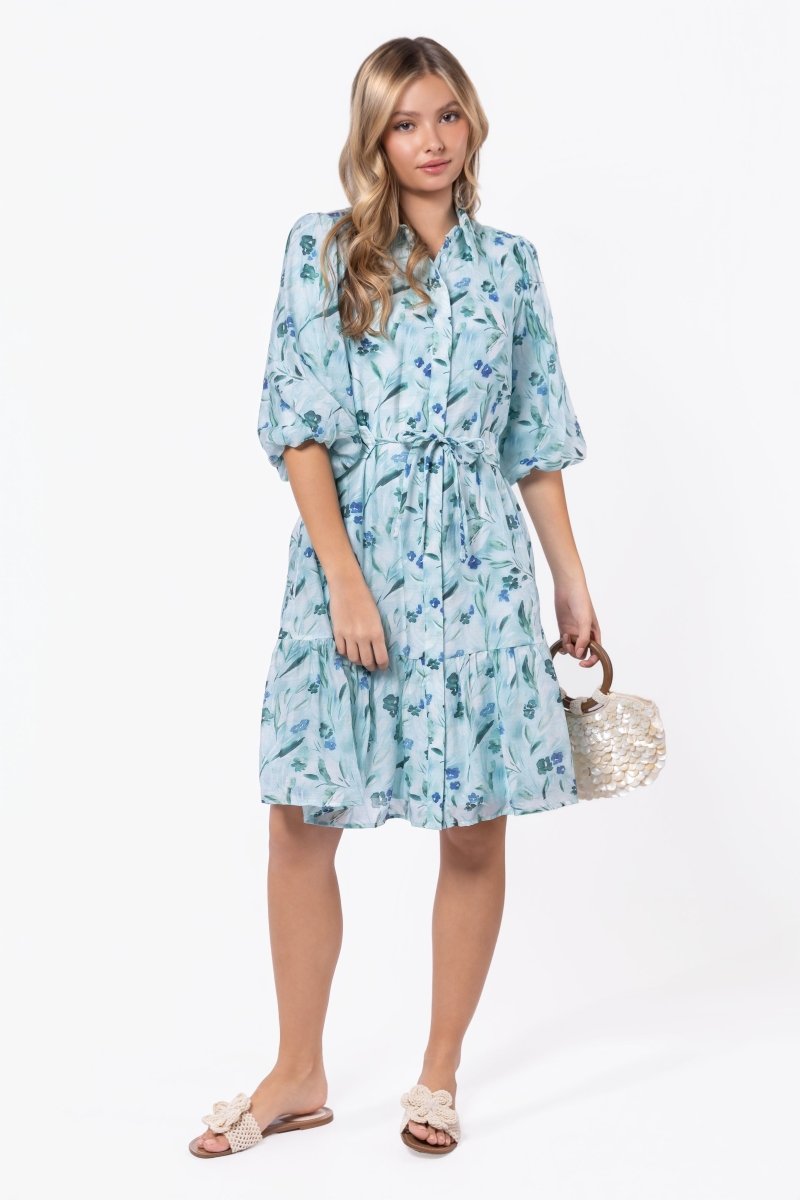 Allie Dress Short Sleeve 41" (Green Flower)
