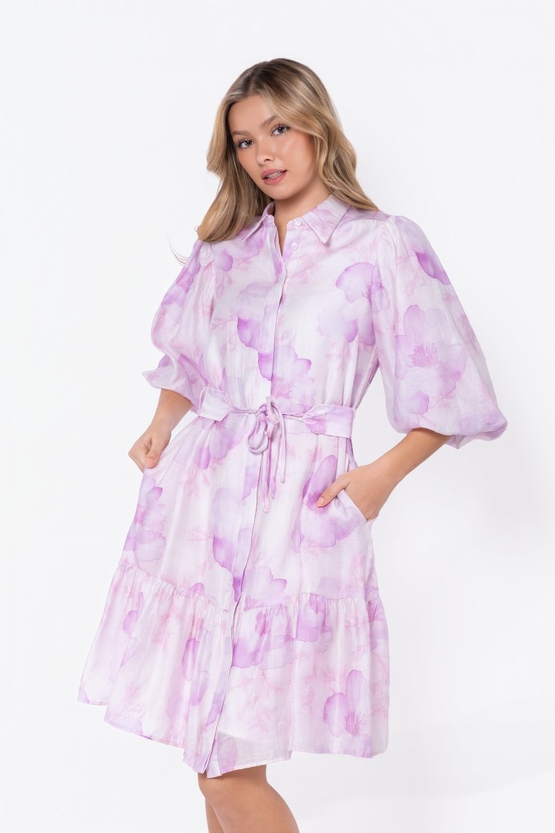 Allie Dress Short Sleeve 41" (White/Pink)