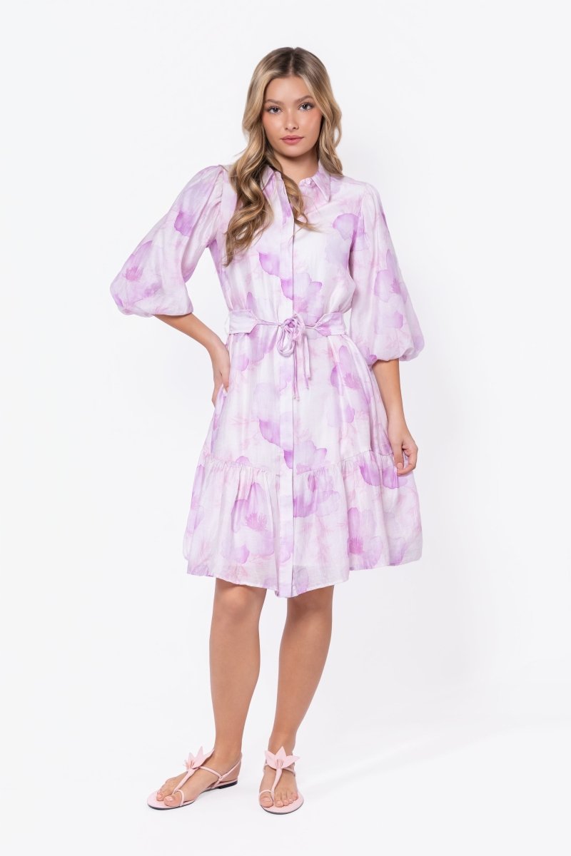 Allie Dress Short Sleeve 41" (White/Pink)
