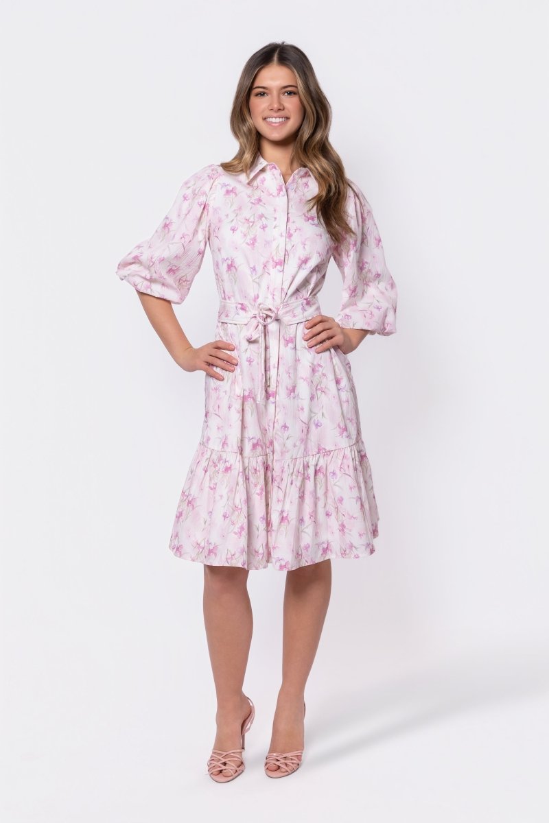 Allie Dress Short Sleeve 42" (Ivory/Purple)