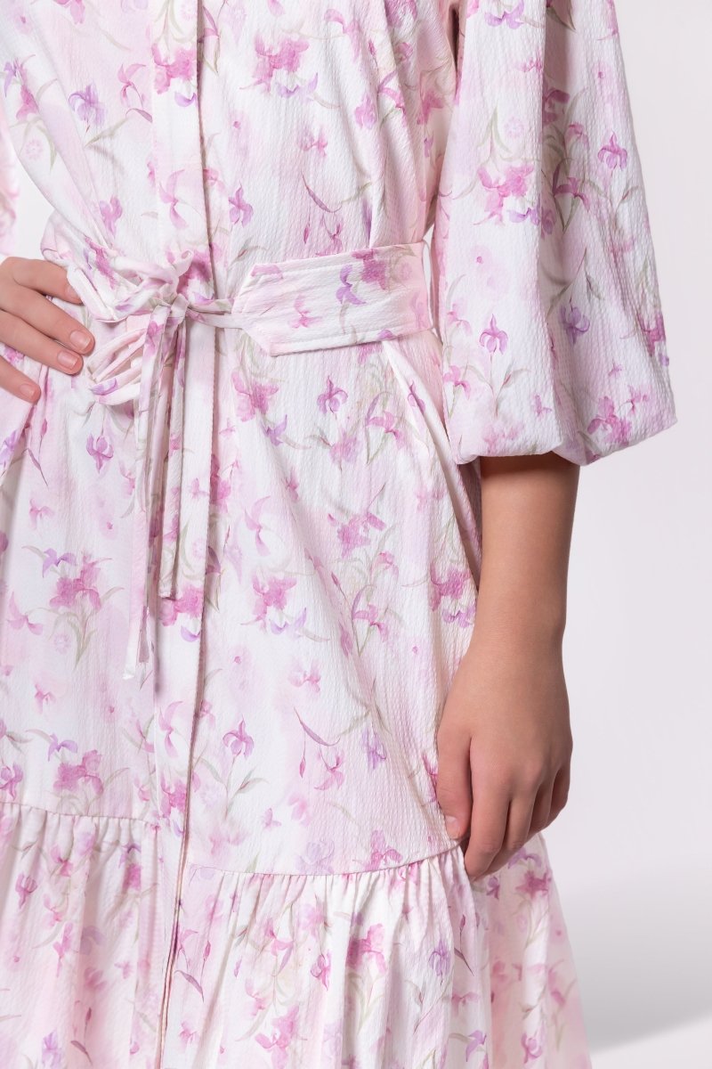 Allie Dress Short Sleeve 42" (Ivory/Purple)