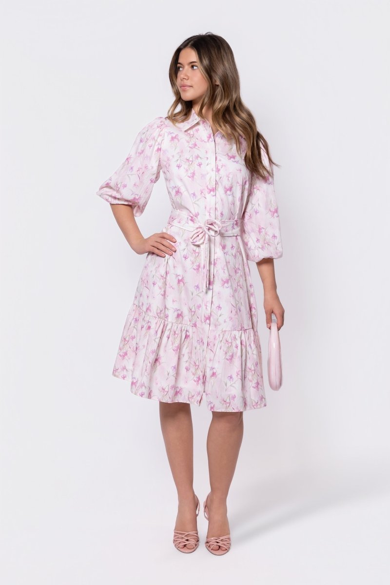 Allie Dress Short Sleeve 42" (Ivory/Purple)