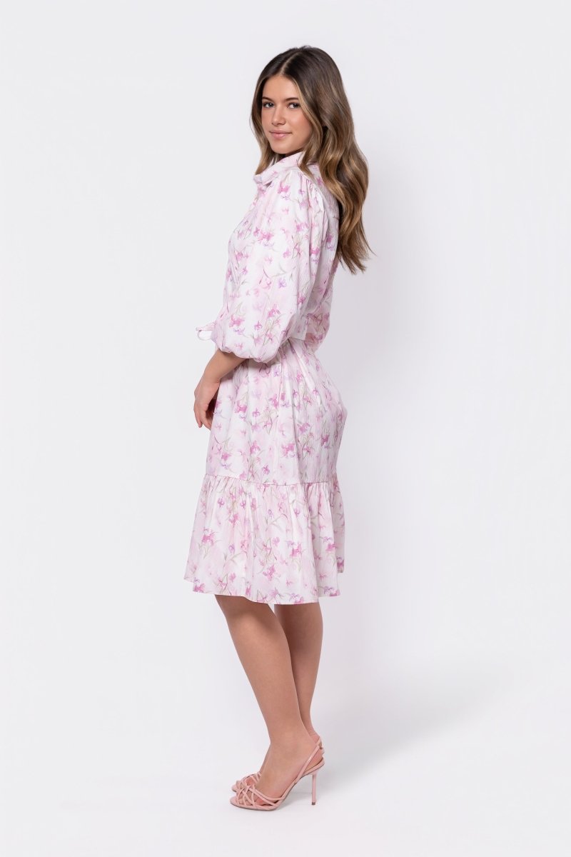 Allie Dress Short Sleeve 42" (Ivory/Purple)