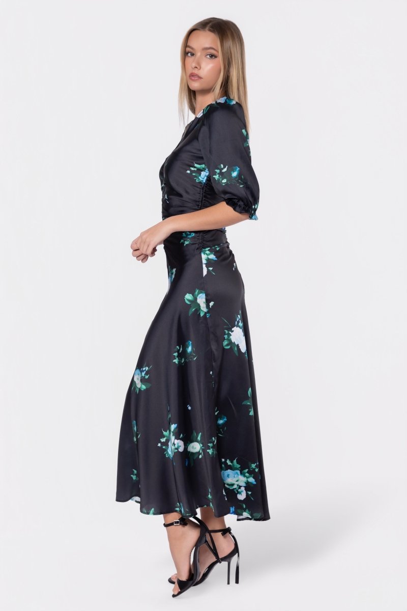 Audrey Dress Short  Sleeve (Dark Green Flower)
