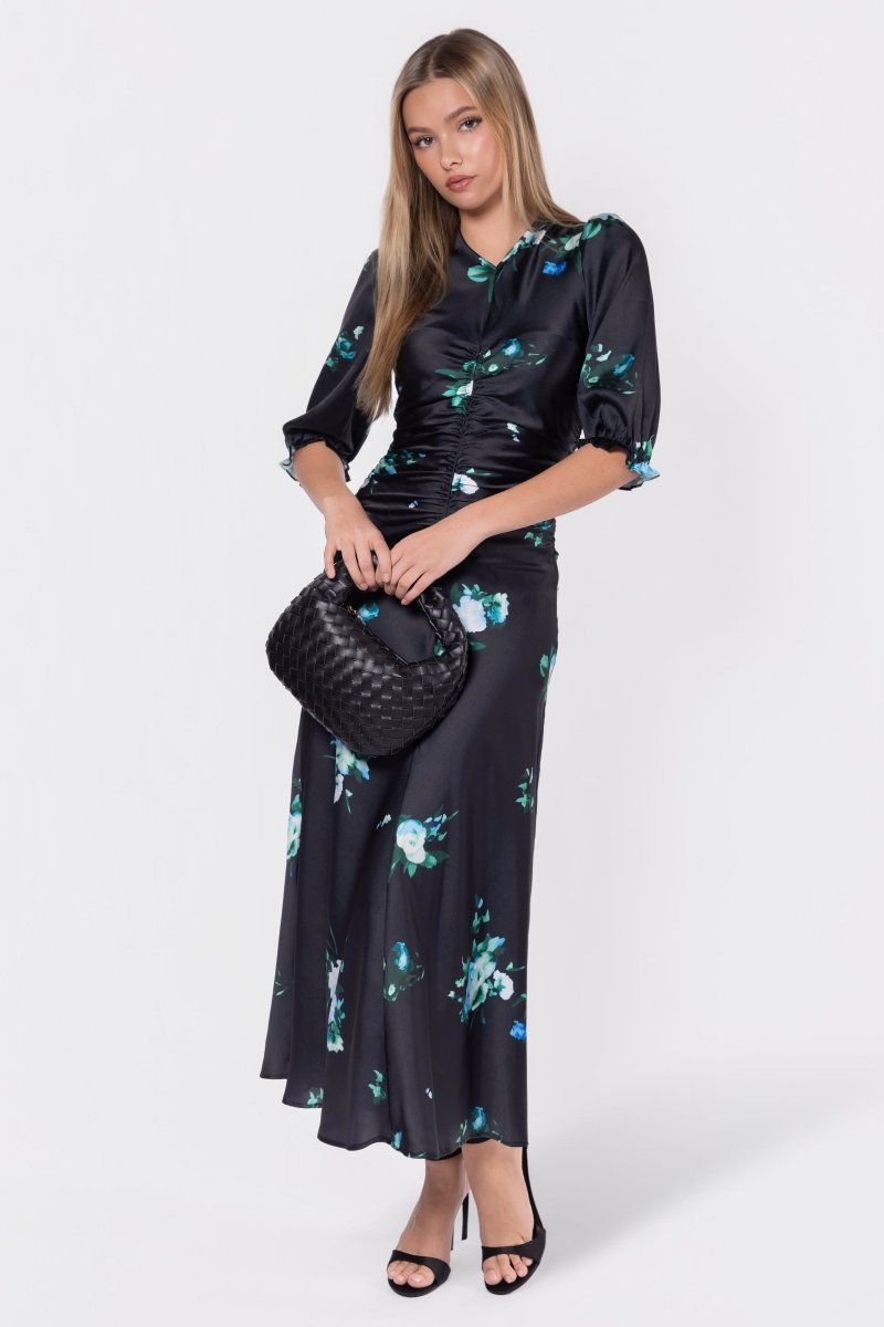 Audrey Dress Short  Sleeve (Dark Green Flower)
