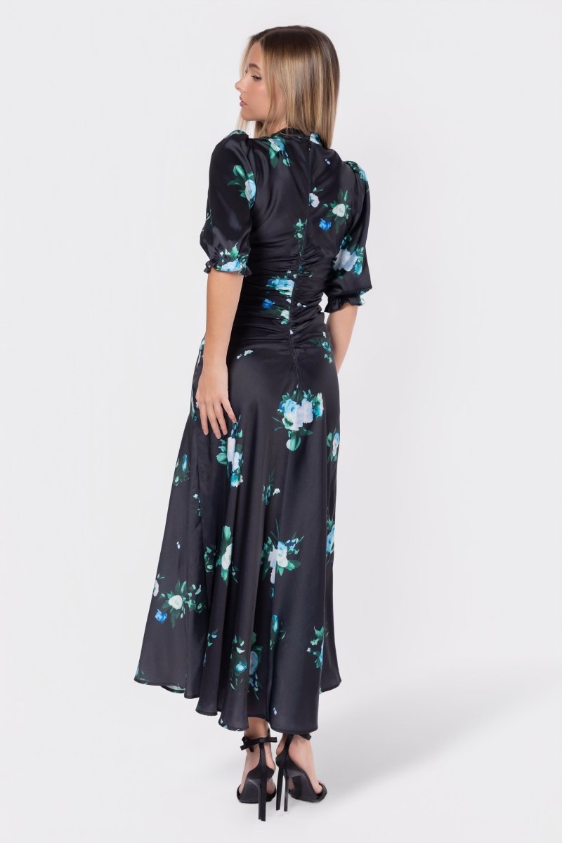 Audrey Dress Short  Sleeve (Dark Green Flower)