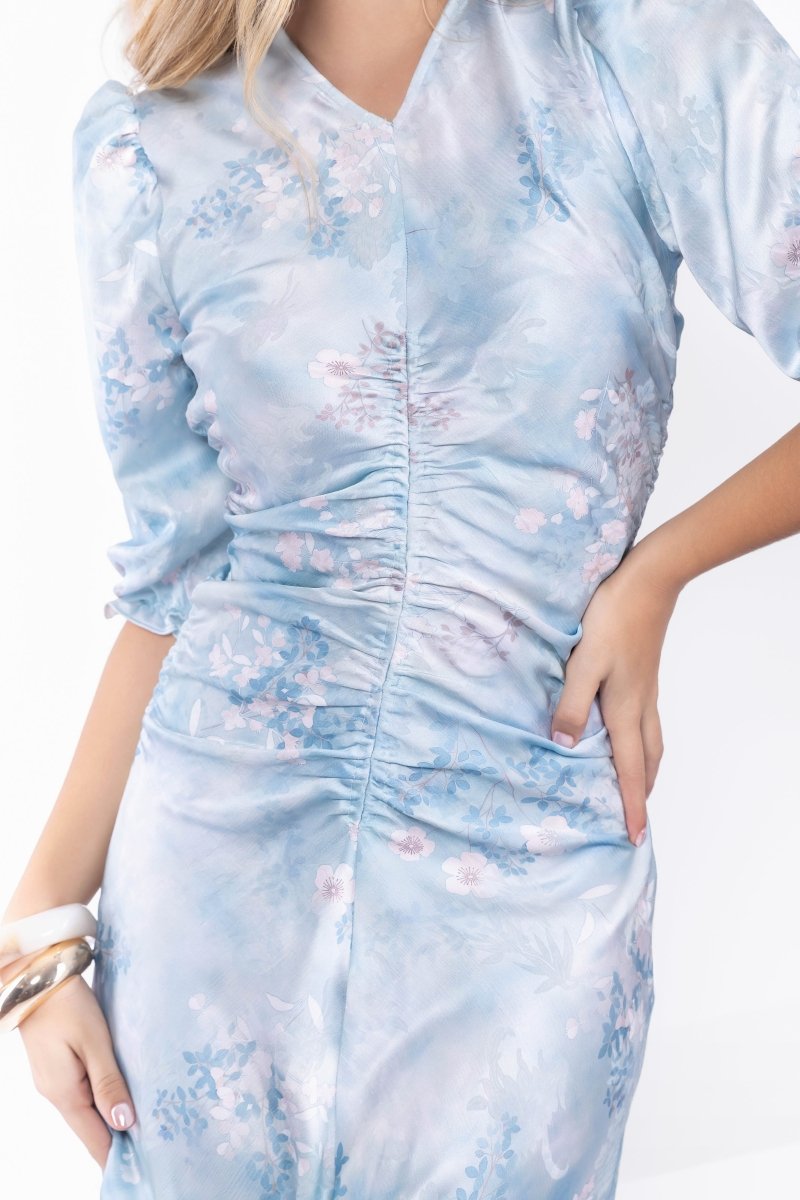 Audrey Dress Short Sleeve (Light Blue Flower)