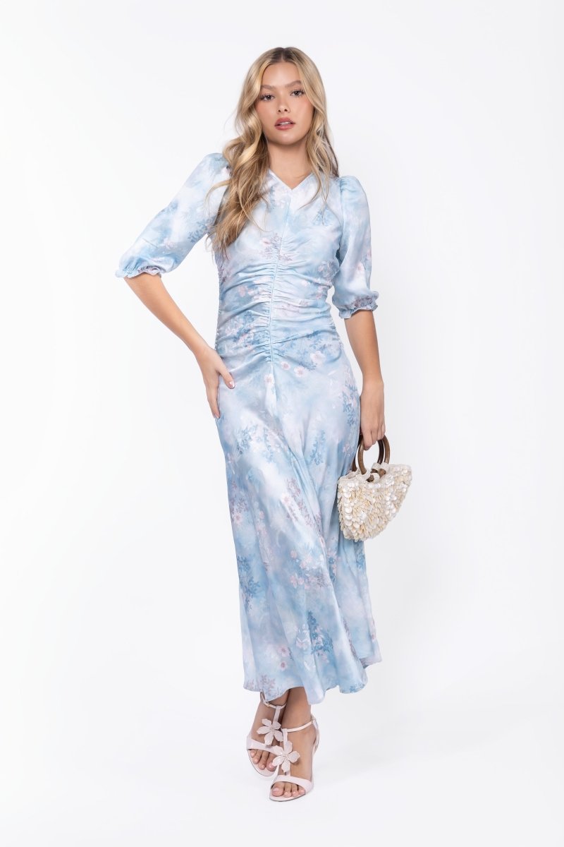 Audrey Dress Short Sleeve (Light Blue Flower)