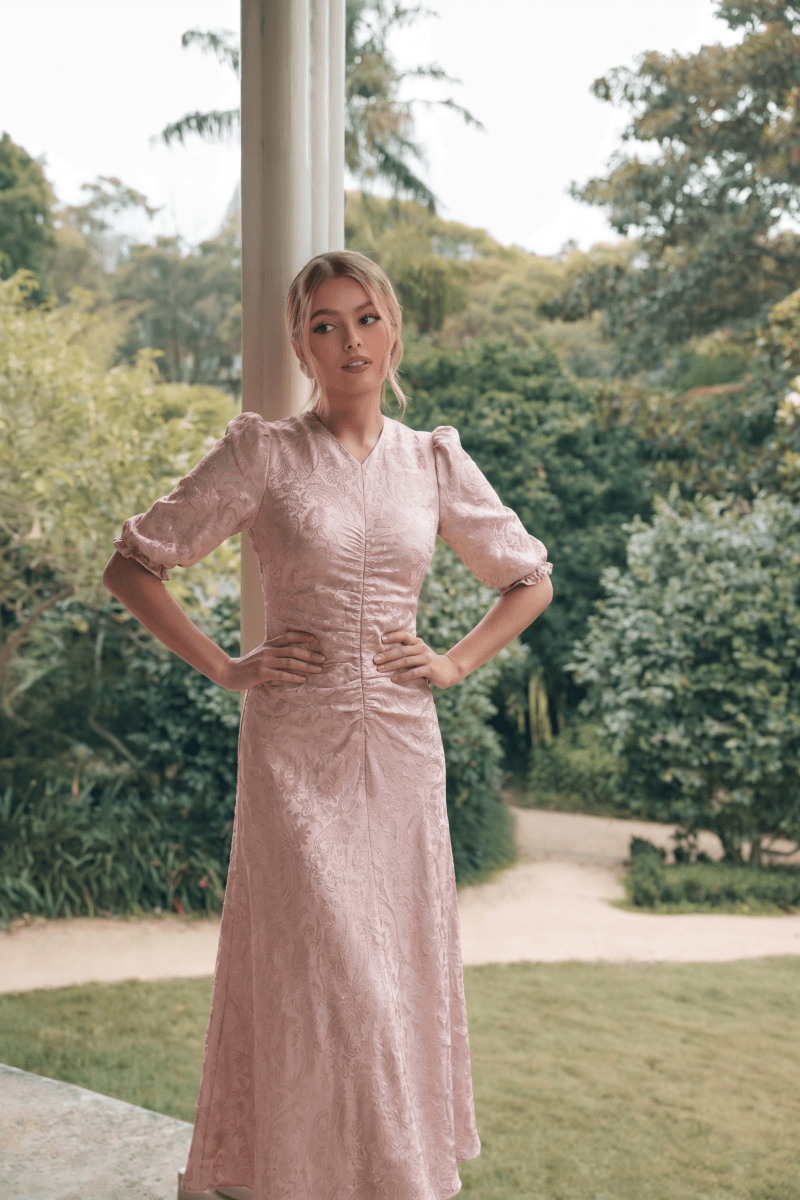 Audrey Dress Short Sleeve (Light Pink/Khaki)